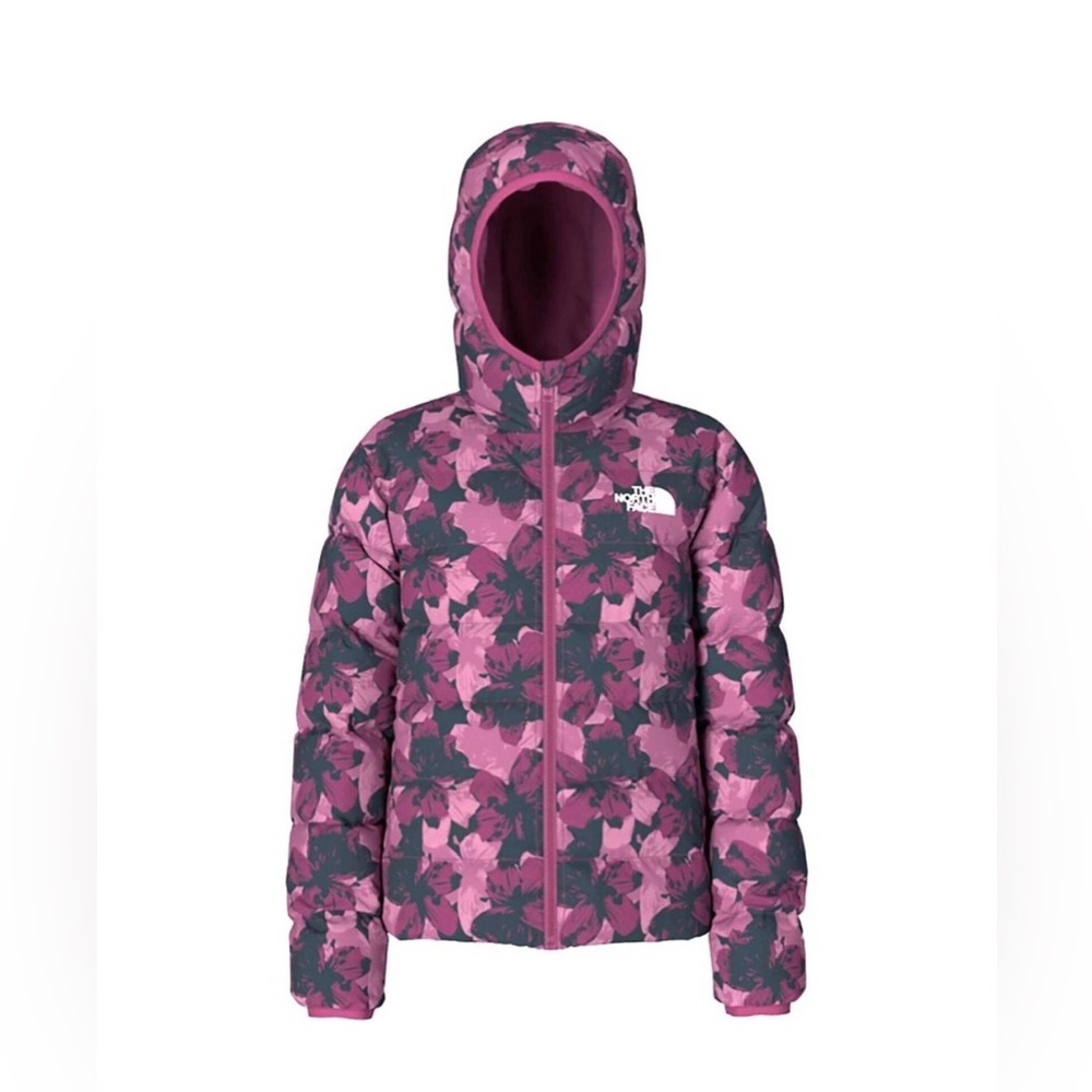 The North Face Girls Reversible 600 Fill Down Hooded Jacket Boysenberry Floret